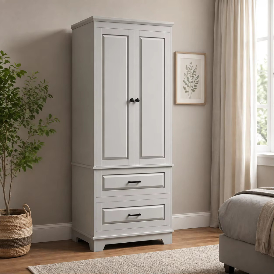 HYNHXBP Standregal-Schrank in Weiß, modernes mattes Design mit Doppeltüren, Schubladen und verstellbaren Regalen für Badezimmer, Küche oder Büro - Bild 6