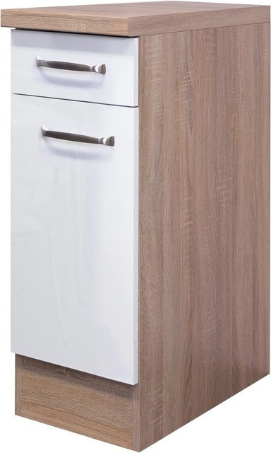 Flex-Well Küchen-Unterschrank Valero in Weiß Hochglanz und Sonoma Eiche, B/H/T: 30 x 86 x 60 cm - Bild 1