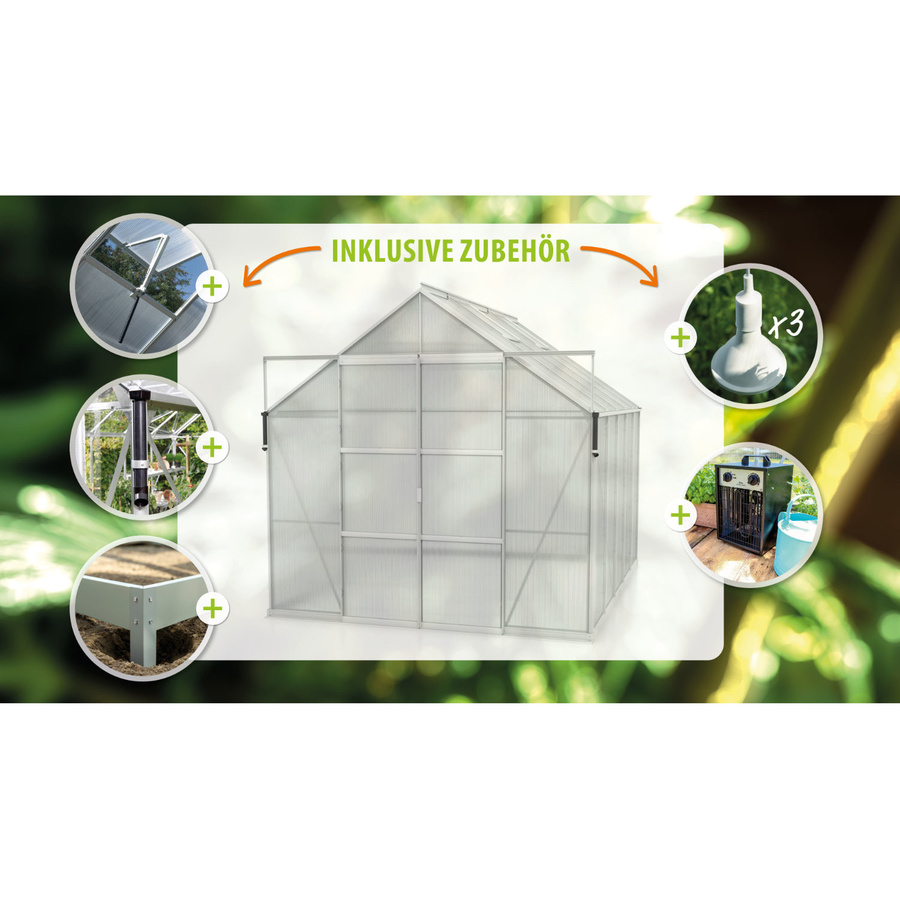Vitavia Gewächshaus Jamaika inkl. Ready2Grow Zubehör-Set, silber, aluminium eloxiert, 8,3 m², Polycarbonat 6 mm - Bild 2