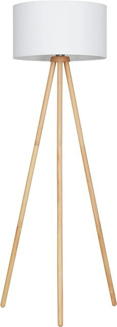 Brilo Stehleuchte im skandinavischen Stil mit Stoffschirm und Schnurschalter, Weiß-Holz, Höhe: 148 cm - Bild 1