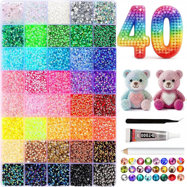 OEMOO Bedeckungsset mit 40 Farben aus mehrfarbigen Harz-Flachsteinen für Diamantkunst, Bastelarbeiten und Nagelkunst - Bild 1