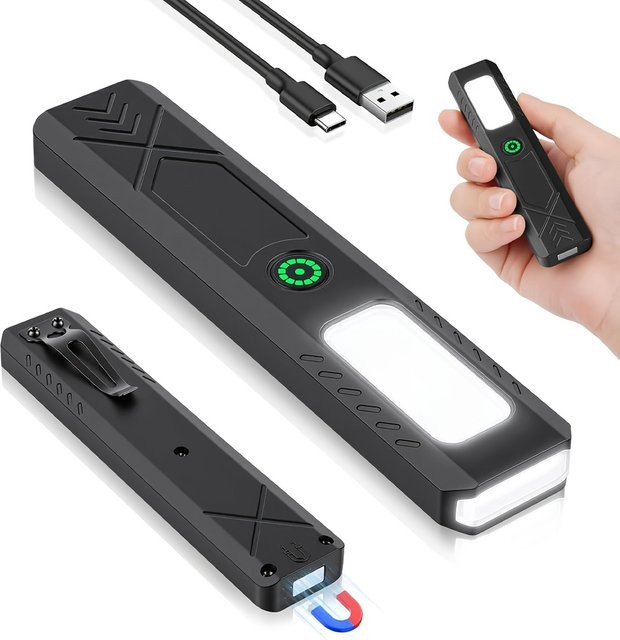 XIWANGFIRE Wiederaufladbare LED-Mini-COB-Taschenlampe mit 600 lm und Stiftclip in Schwarz - Bild 1