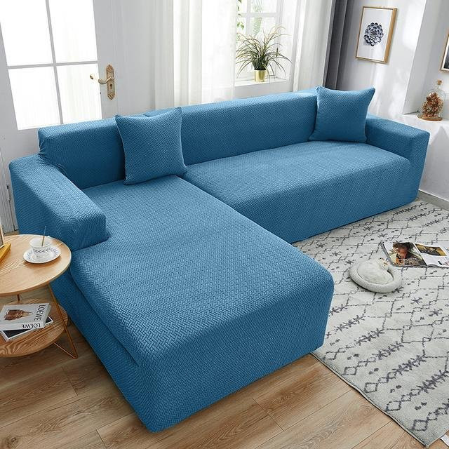 Yiran Furniture Sofabezug aus Polarfleece in See-Blau, kariertes Jacquard-Design für 1-Sitzer, Breite: 90-140 cm - Bild 1