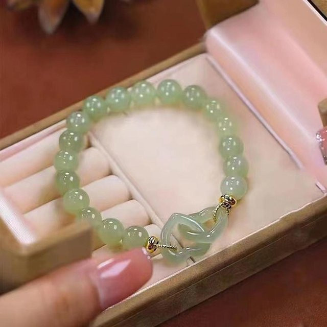 Ni Ni Armband, Jadeperlen, Liebesherz-Anhänger, Damen - Bild 1