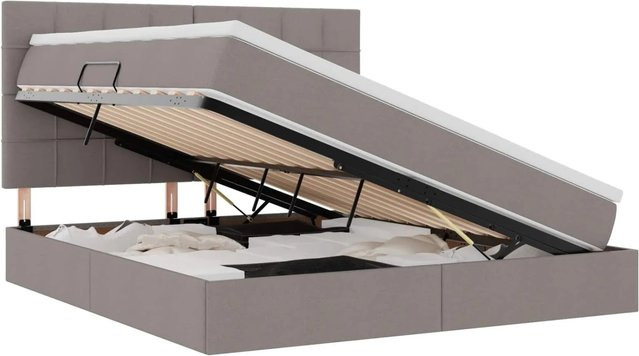 vidaXL Bett mit Stauraum und LED in Taupe, B/T/H: 160 x 200 x 128 cm - Bild 1