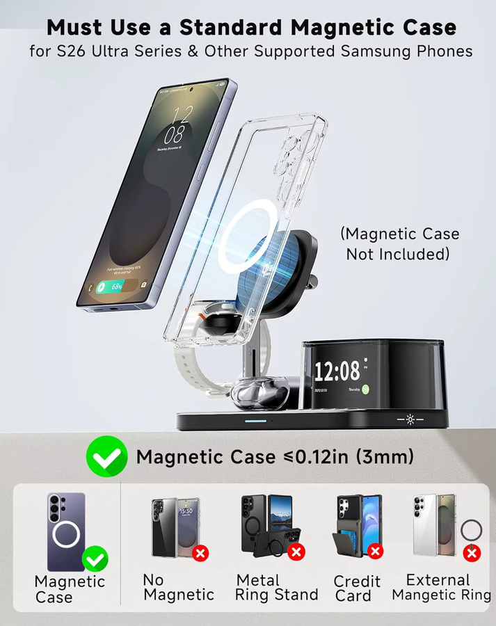 XIKCU 7-in-1 Magnetische 25W Kabellose Ladestation mit Bluetooth-Lautsprecher für iPhone 16-17 Pro Max, Apple und Samsung Watch, Schwarz - Bild 2