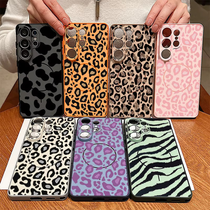 Magnetische Handyhülle mit Leopardenmuster für Samsung Galaxy S25 S26 S24 S23 Ultra S24 FE A17 A57 A56 A37 A55 A16 A35 A15 A36 in Pink Multicolour - Bild 5