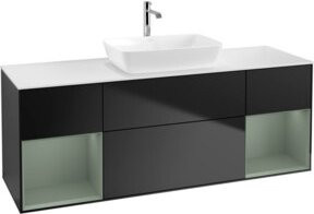 V&B Waschtischunterschrank Finion in Blau lackiert mit Regal in Olivenholz, Breite: 160 cm - Bild 1