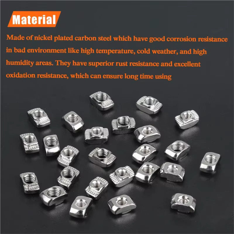 Vernickelte T-Mutter aus Stahl für EU 1515 Aluminiumprofile, Set mit 50 Stück, Farbe Silber, passend für M3 M4 M5 T-Nut Schienen - Bild 2