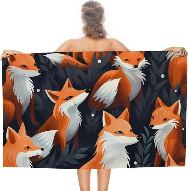 Schnelltrocknendes Strandtuch mit süßem Fuchs-Muster von JMG Household Supplies, weich und saugfähig, Mehrfarbig, Breite: 50 cm, Länge: 100 cm - Bild 1