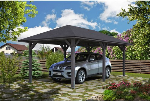 Skan Holz Carport Taunus in Schiefergrau B/T: 374 x 656 cm, Firsthöhe: 314 cm - Bild 2