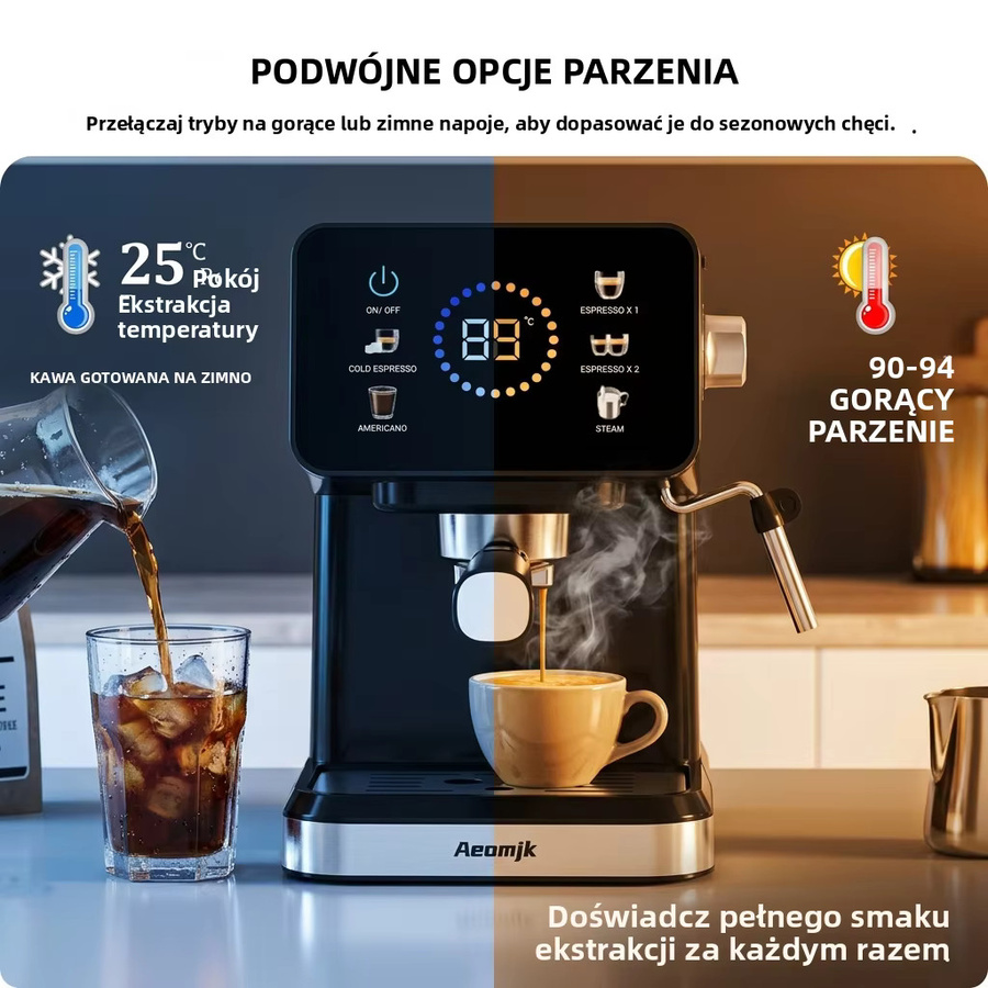 Aeomjk CM3171 halbautomatische Espressomaschine in Schwarz mit Touchscreen, Milchaufschäumer und 1,5 l Wassertank - Bild 4