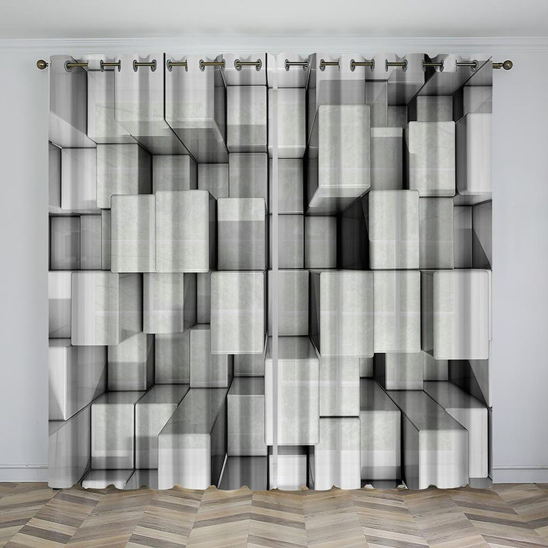 A Family Of Home Textiles Moderne Vorhänge mit abstraktem geometrischem 3D-Print, semi-transparent, Schwarz, 2er-Set, Breite: 110 cm, Höhe: 214 cm - Bild 2
