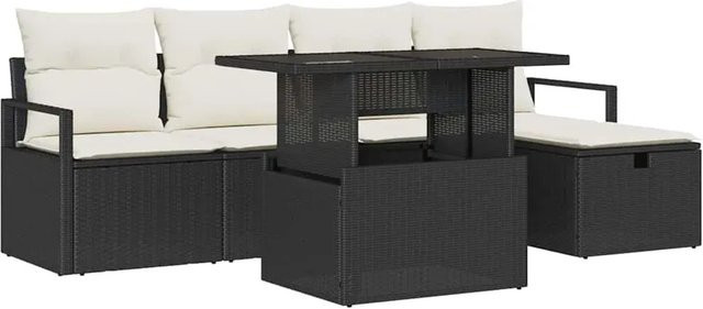 6-tlg. vidaXL Garten-Sofa-Set aus Polyrattan mit Kissen in Schwarz - Bild 1