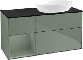 V&B Waschtischunterschrank Finion mit Wandbeleuchtung, Breite: 120 cm, Tiefe: 50,1 cm, Höhe: 50,1 cm, Farbe: Platin matt lackiert, Regenbogen Olivenmatt lackiert - Bild 1