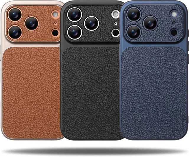 Aibairuixin Lychee-Leder Handyhülle in Braun für iPhone 11 bis iPhone 17 Pro Max Plus, stoßfeste Schutzhülle mit mattem Finish - Bild 1