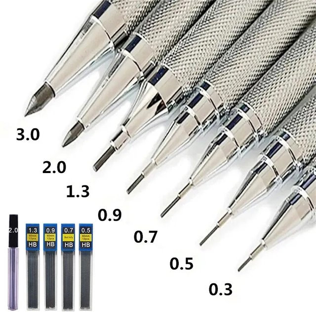 Silberner Metall-Druckbleistift mit 0,3 mm Mine für Schule, Büro und Kunst - Bild 1