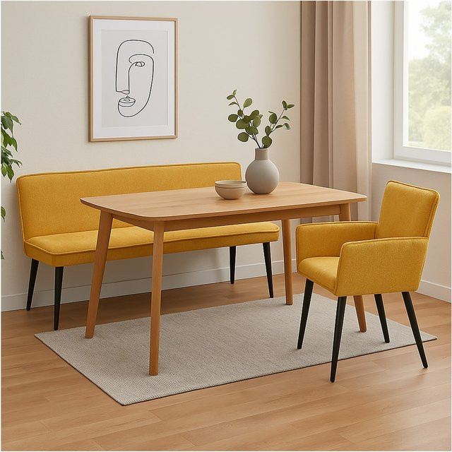 HTI-Living Bank Mesilla Gelb mit Chenille-Optik im modernen Retro-Charme - Bild 1