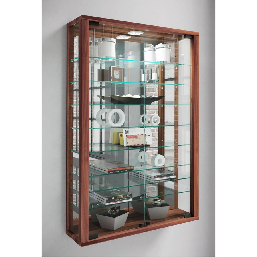 VCM Vitrosa Mini Hängevitrine mit Spiegel und ESG-Sicherheitsglas in Nussbaum, H x B x T: 91 x 59 x 18 cm - Bild 4