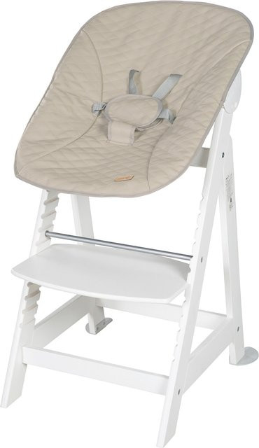 Roba Treppenhochstuhl Born Up Luxe 2in1 Set in Greyish, gestepptes veganes Leder mit verstellbarem Aufsatz und 5-Punkt-Gurt - Bild 1