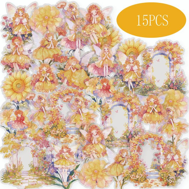 Etori Life Vintage Aufkleber Märchenland Chrysantheme und Elfe mit Blumentormuster für Scrapbooking und Notizbücher, Mehrfarbig - Bild 1