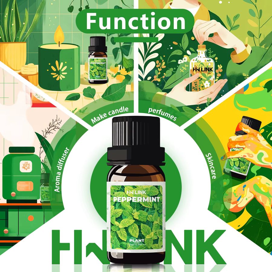 HWLINK Ätherisches Pfefferminzöl, 10 ml, zur Verwendung in Diffusoren, für Körperöle oder zur DIY-Herstellung von Kerzen und Seifen - Bild 2