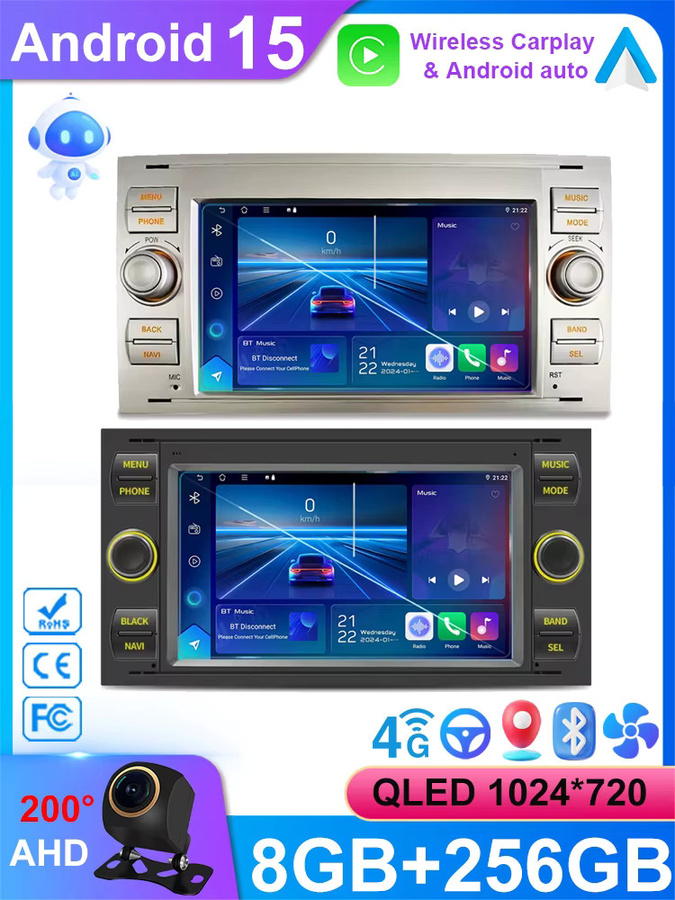 Nevegetor Android 15 Auto Radio mit WiFi, GPS und Bluetooth für Ford Mondeo, S-Max, Focus, C-MAX, Galaxy, Fiesta, Transit, Fusion und Kuga in Schwarz - Bild 7