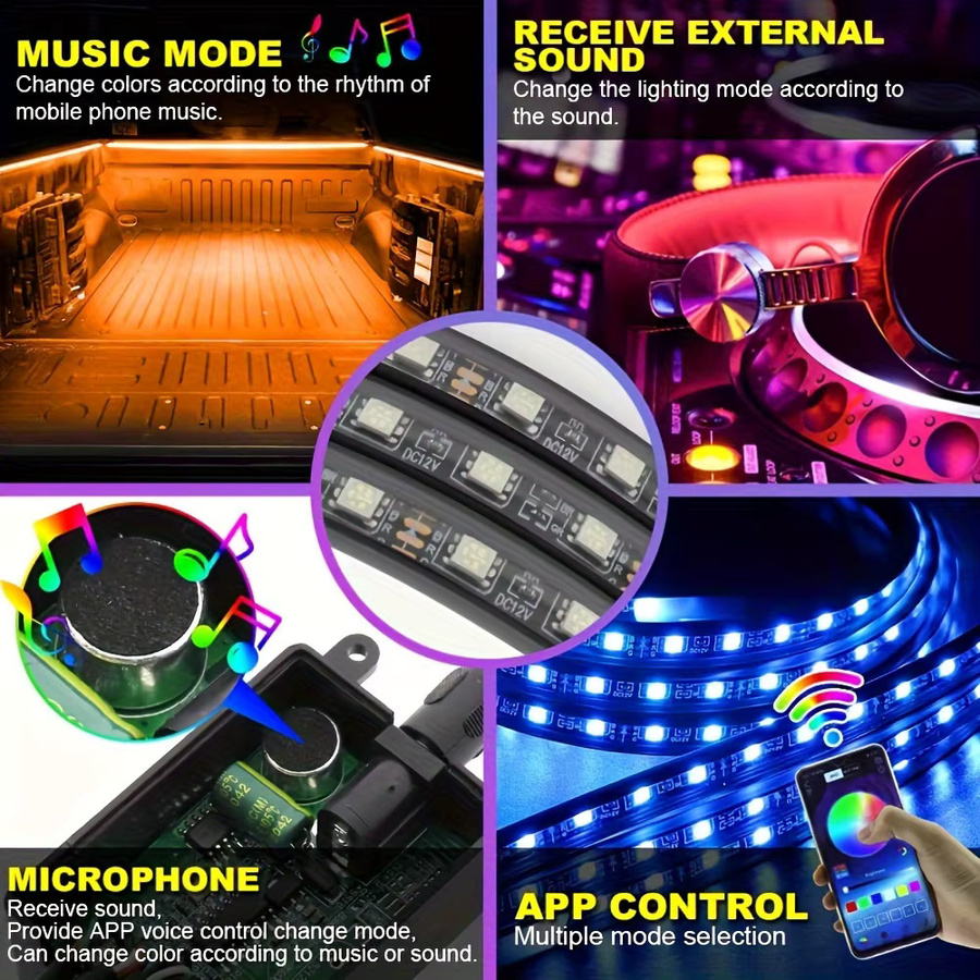 AnautosL RGB LED-Lichtleiste für LKW-Ladeflächen in Schwarz, 152,4 cm, Multicolour-Beleuchtung für Pickups, SUVs, Wohnmobile und Boote - Bild 5