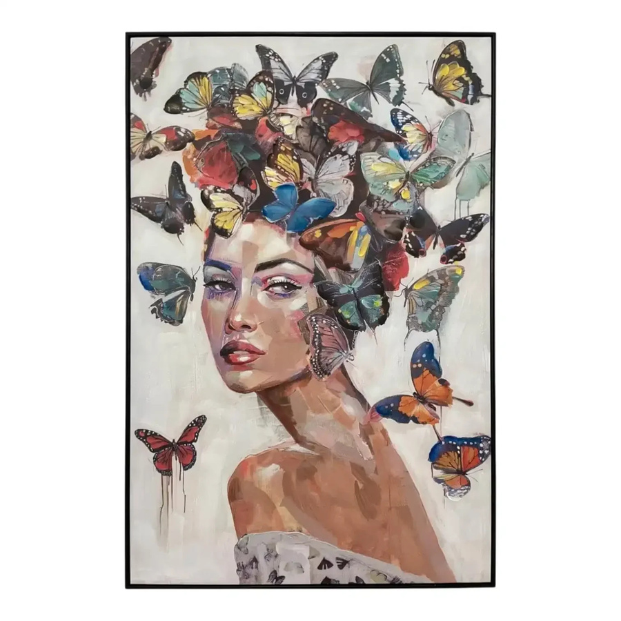 Mansion atmosphere Leinwandbild Woman with Butterflies Frau und Schmetterlinge, B: 80 cm, H: 120 cm, Mehrfarbig - Bild 1