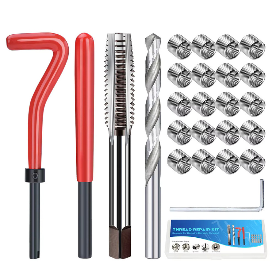 XCAN Gewinde Reparatur Kit in Silber für M3 M4 M5 M6 M8 M10 M12 M14 Schrauben mit Bohrer und Gewinde Einsätzen zur Reparatur beschädigter Gewinde - Bild 2