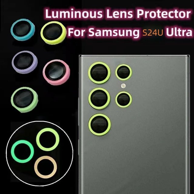 Kamera-Schutzset für Samsung Galaxy S24 Ultra mit glänzenden Keramik-Linsenringen und gehärtetem Glas-Schutzfilm in Grün und Multicolour - Bild 1