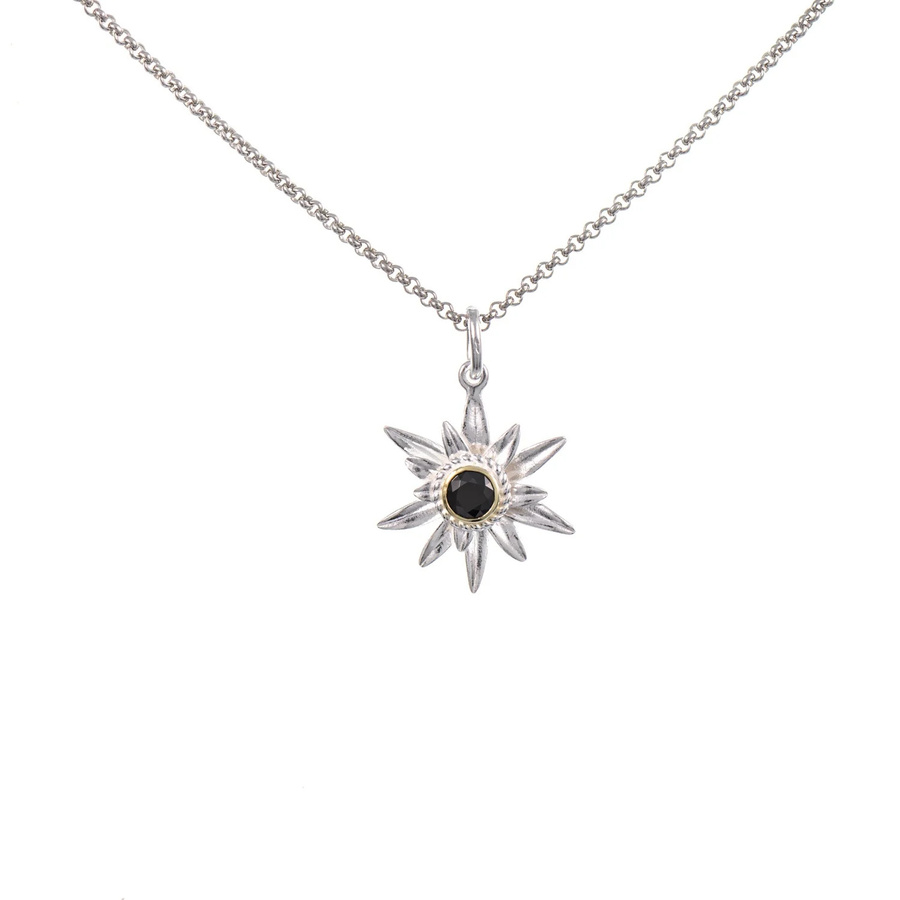Anhänger Edelweiss mit Kette, 925 Silber, teilvergoldet, Zirkonia schwarz - Bild 1