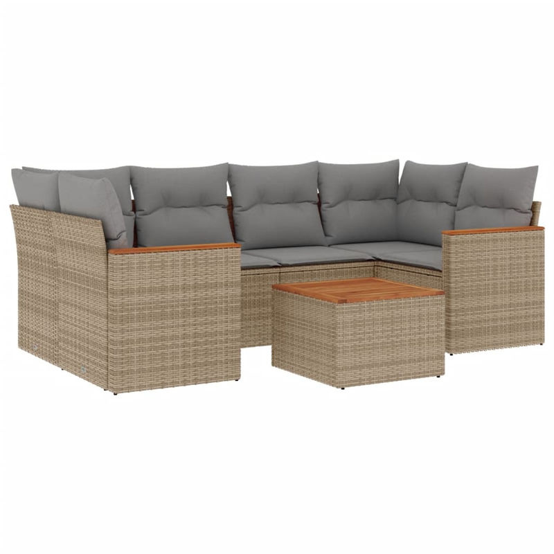 Vidaxl 7-teiliges Gartenmöbel-Set aus Polyrattan mit Kissen in Beige - Bild 4
