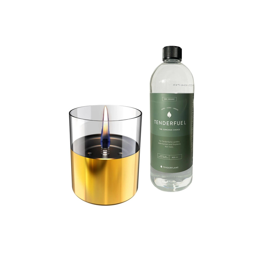 Tenderflame Tischfeuer Set Lilly Gold aus Glas und Edelstahl inklusive 500 ml Fuel - Bild 2