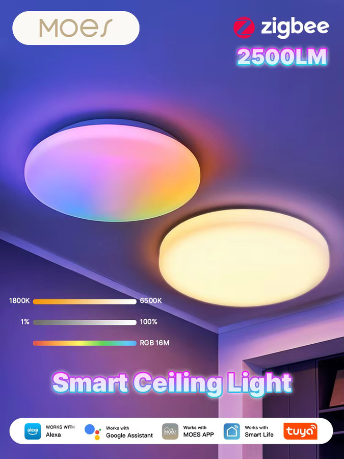 MOES Tuya Zigbee Smarte LED-Deckenleuchte in Weiß mit RGB-Dimmung und einstellbarer Farbtemperatur, kompatibel mit Alexa und Google Assistant - Bild 5