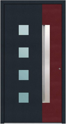 KNOCK Aluminium-Haustür Marte mit Glaseinsatz in Anthrazit und Purpur-Rot - Bild 1