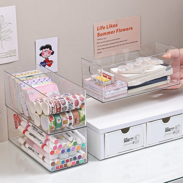 Faltbare Acryl-Schubladenbox mit Rundloch als Schreibtisch-Organizer für Schreibwaren, transparent - Bild 1