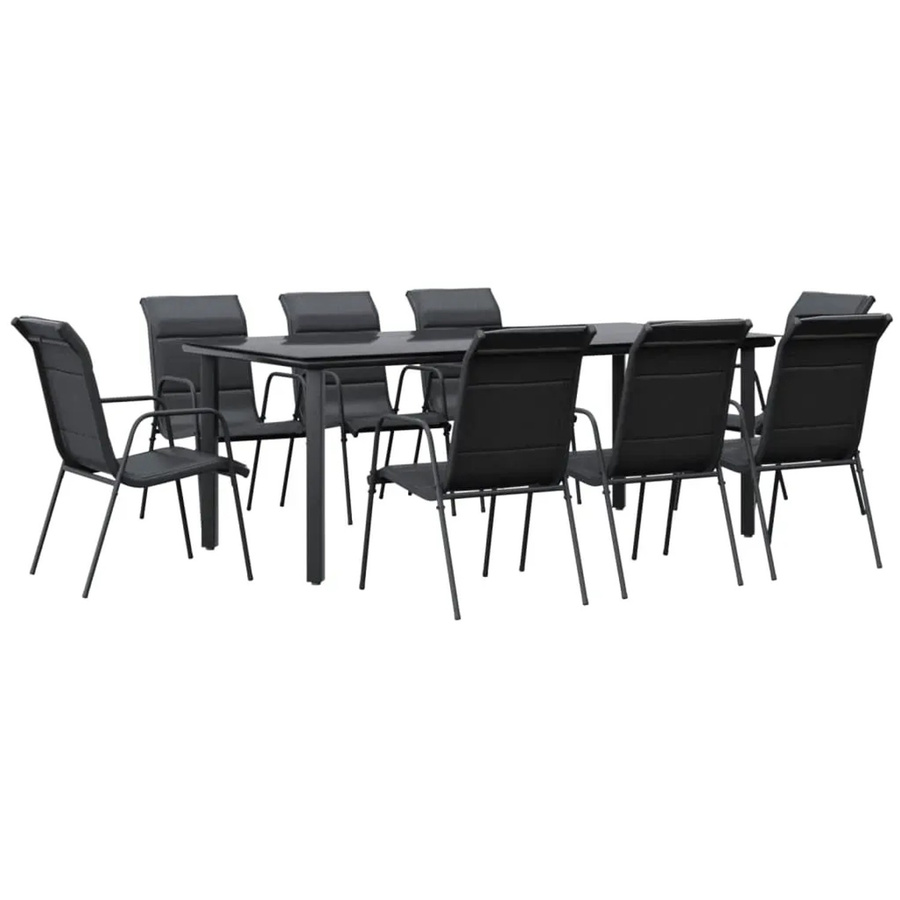 vidaXL 9-teilige Garten-Essgruppe aus Stahl und Textilene in Schwarz und Anthrazit - Bild 2