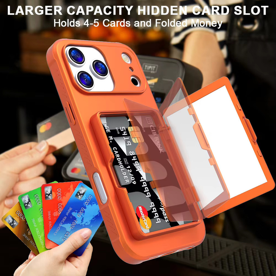 Apple Flip-Kartentasche mit Spiegel und Kartenfach für iPhone 17, iPhone 16 Pro Max, iPhone 16 Plus, iPhone 16 Air und iPhone 16E in Schwarz oder Orange - Bild 2