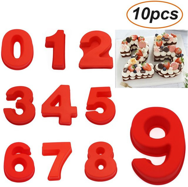 2er-Set TOMTOP JMS Silikon Kuchenbackform in Zahlenform 6 und 0, 10 Zoll, Rot, Antihaftbeschichtet - Bild 1