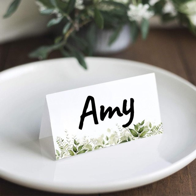 Weiße Tischkarten mit Pflanzenmuster aus Papier für Hochzeiten und Partys - Bild 1