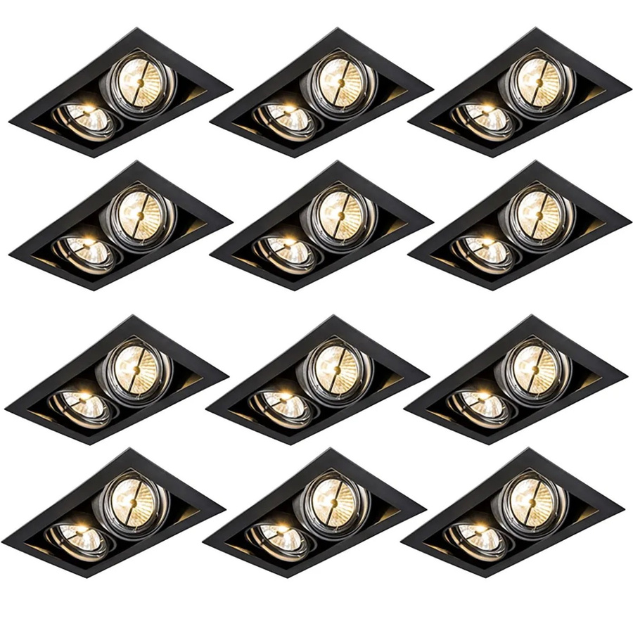 QAZQA Oneon 12er Set Einbauspots Schwarz, 2-flammig, AR111 LED, verstellbar und dimmbar - Bild 2