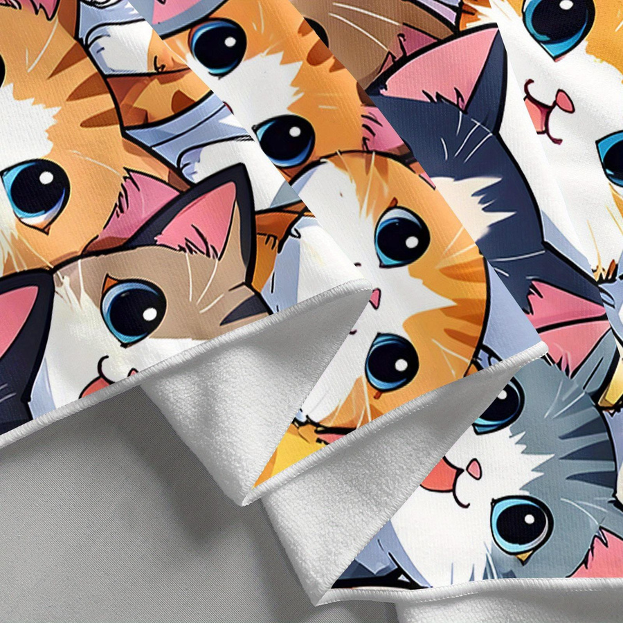 Ka Chen Muda Strandtuch mit Kawaii Katze Aufdruck, schnelltrocknend aus Polyester, weiß/mehrfarbig, B: 30 cm, H: 60 cm - Bild 3