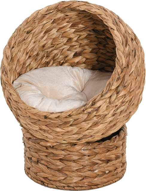 PawHut Katzenhöhle aus Rattan mit Kissen in Hellbraun, B/T/H: 50 x 42 x 60 cm - Bild 1