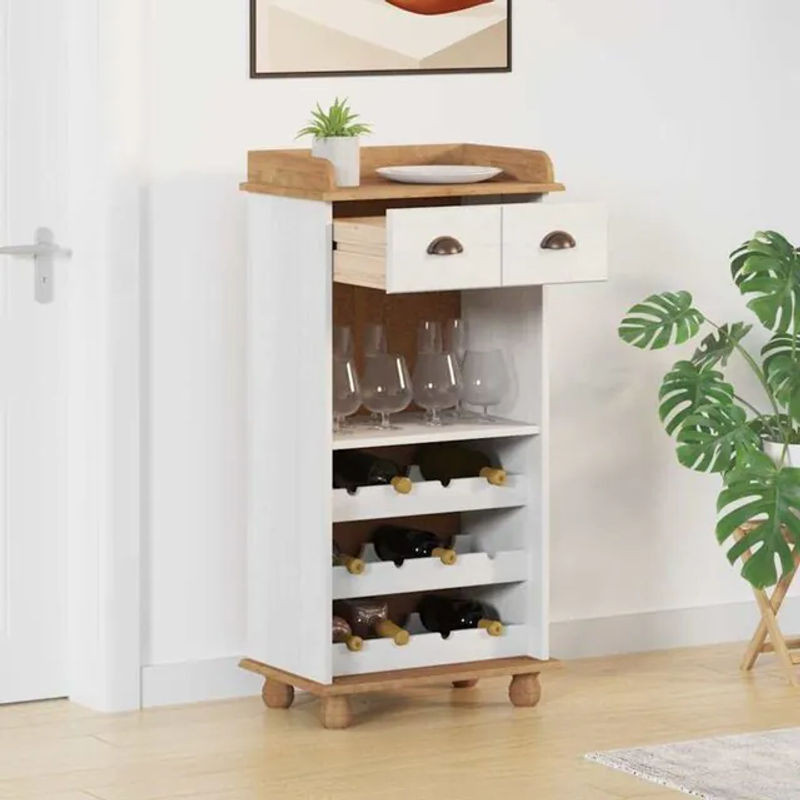 Vidaxl Weinschrank aus Massivholz Kiefer in Weiß im Landhausstil, B/T/H: 57 x 37 x 114 cm - Bild 1