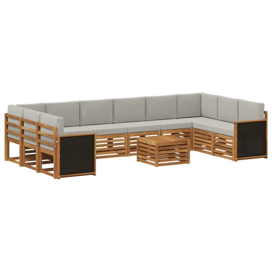 vidaXL Outdoor-Sofagarnitur L-Form aus Akazienholz mit 8 Kissen in Natur und Hellgrau - Bild 2