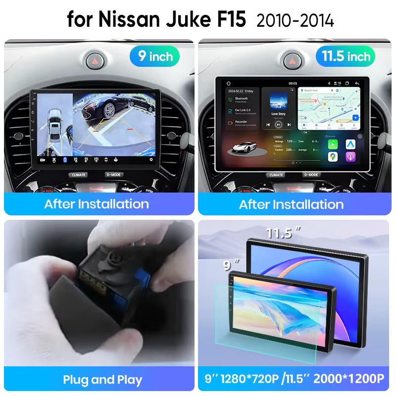 Junsun Android Auto Autoradio für Nissan Juke F15, Wireless Apple CarPlay und Bluetooth Multimedia System mit 9,0 Zoll IPS Touchscreen, Schwarz - Bild 3