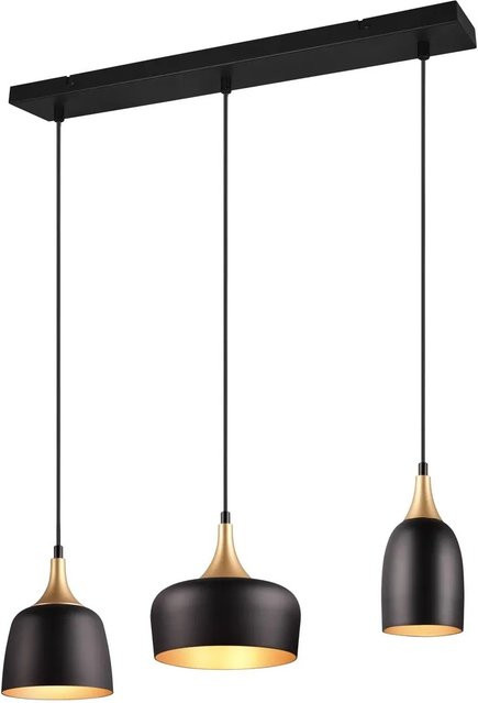 Trio Pendelleuchte Chiraz 3-flammig Schwarz Matt und Messing, Höhe: 63 cm, Durchmesser: 20 cm - Bild 1