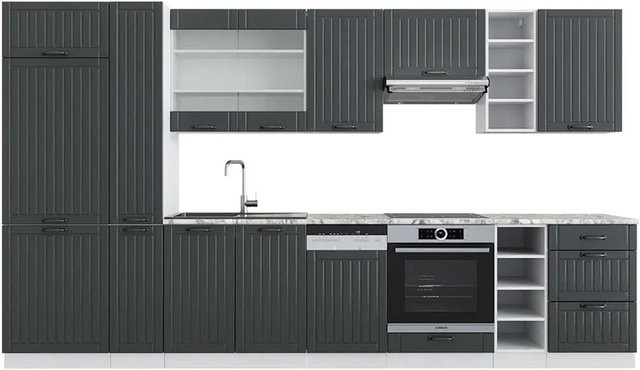 Vicco Fame-Line Küchenzeile in Landhausstil, Anthrazit und Weiß, Breite: 355 cm - Bild 1