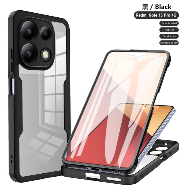 Stoßfeste 360 Grad Handyhülle für Xiaomi Poco M6 Pro 4G mit integriertem Displayschutz und transparenter Rückseite in Schwarz und Transparent - Bild 1